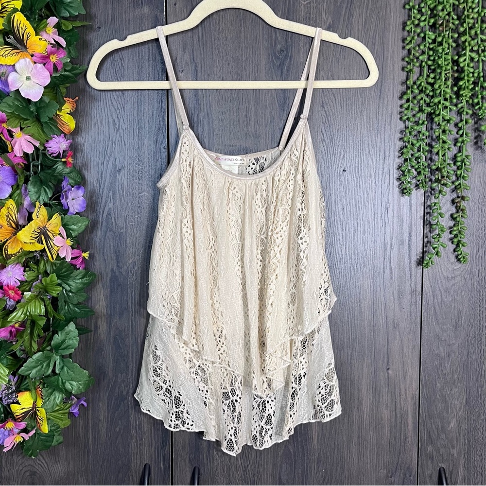 «🌼3/$30🌼Agaci Spaghetti Strap Ruffle Lace Top Size Medium - Picture 3 of 13